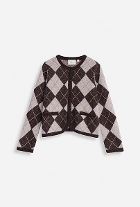 Ruskeanruudullinen naisten neuletakki MQ:lta.