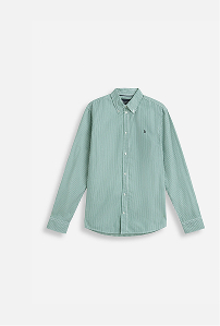 Grøn og hvidstribet herreskjorte fra Bondelid.