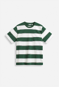 Valkoinen ja vihreä raidallinen T-paita miehille.