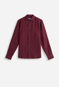 Tummanpunainen miesten pellavapaita MQ:lta.