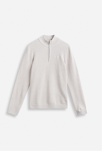 Hvid sweater med lynlås i halsen til herre.