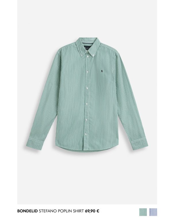 Vihreä ja valkoinen raidallinen miesten paita Bondelid-merkiltä.