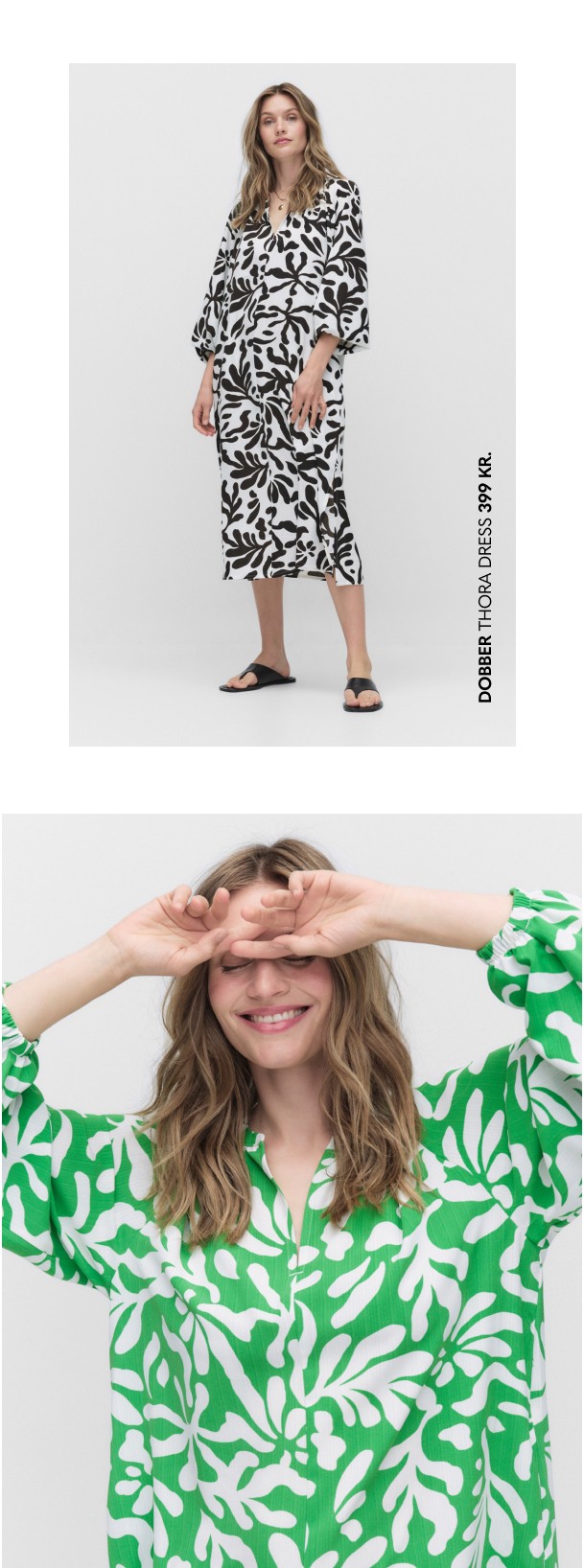 Luftige sommerkjoler med mønsterog halvlange ærmer fra mærket Dobber.
