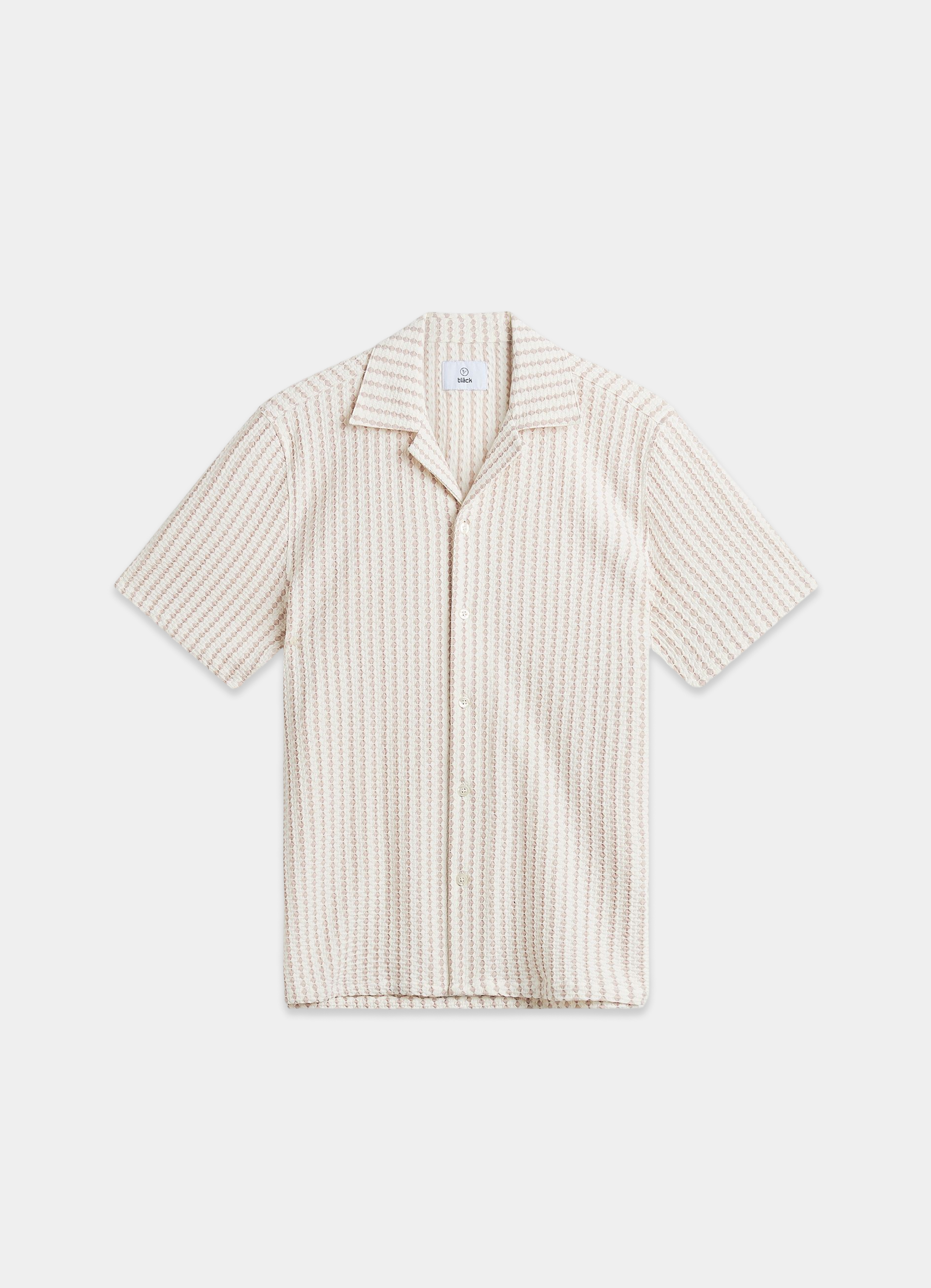 Beige stribet kortærmet skjorte til mænd fra MQ Marqet.