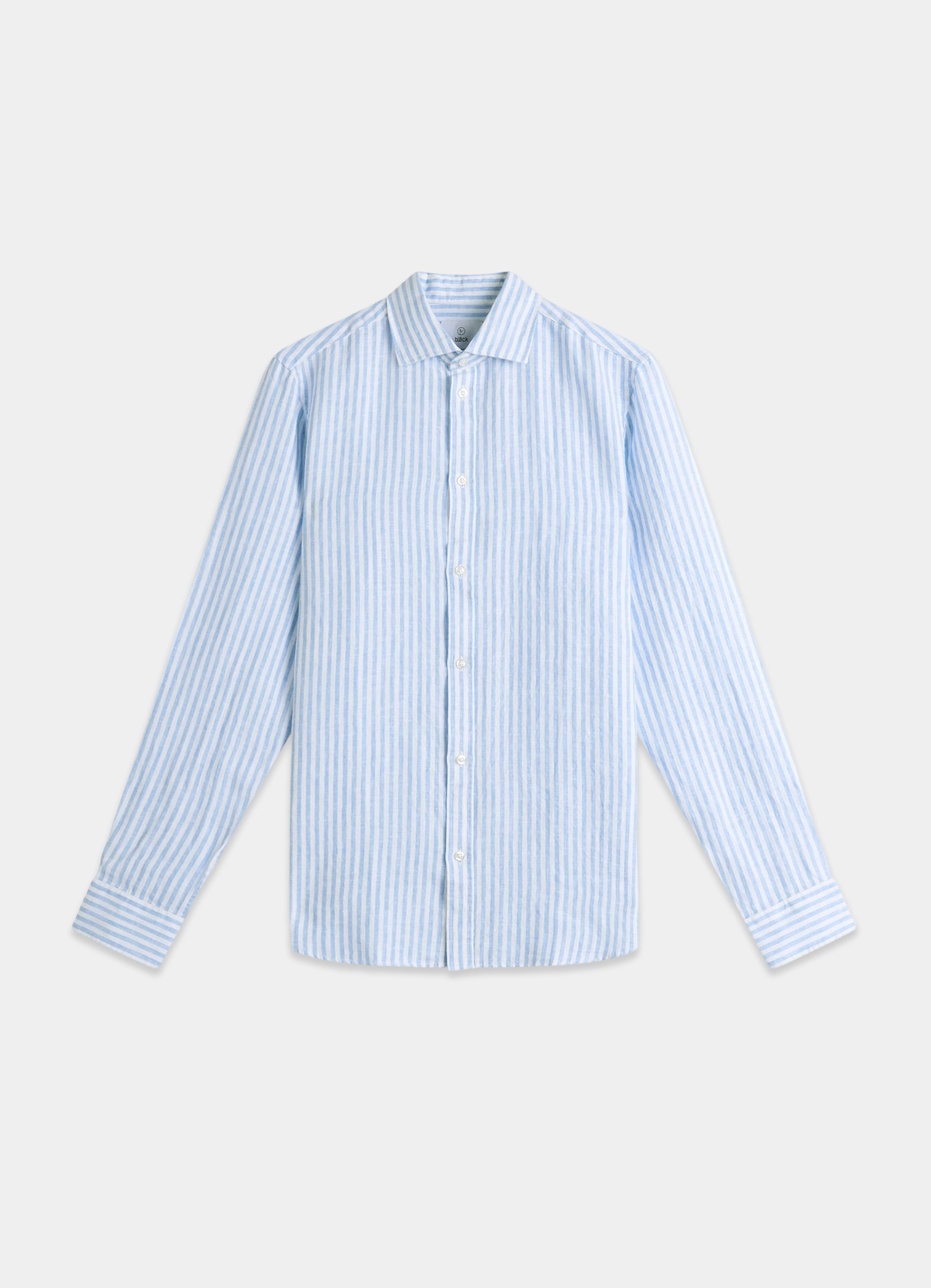 Blå- og hvidstribet hørskjorte til mænd fra MQ.