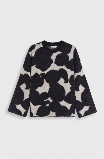 Musta, valkoinen kuviollinen neulepusero naisille alpakavillaa