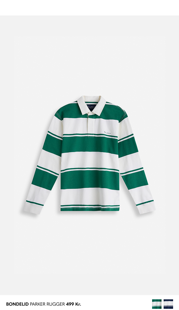 Grøn og hvidstribet trøj med polokrave til herre fra mærket Bondelid.