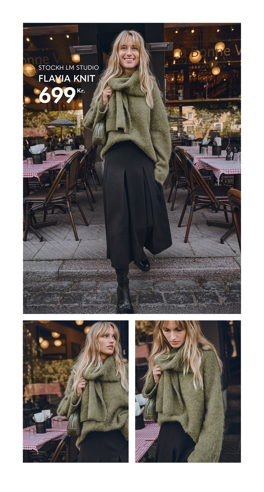 Grøn striktrøje til dame. Flavia knit.