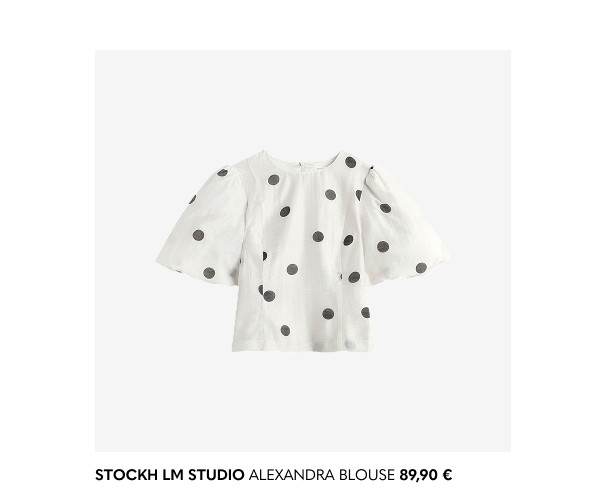 Valkoinen puffihihoinen pusero mustilla pilkuilla MQ