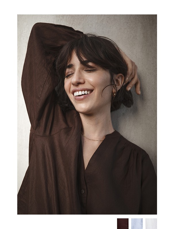 Ruskea pellavapusero MQ Marqet:lta.