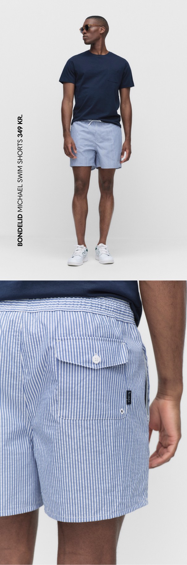 Blåstribede badeshorts til herre