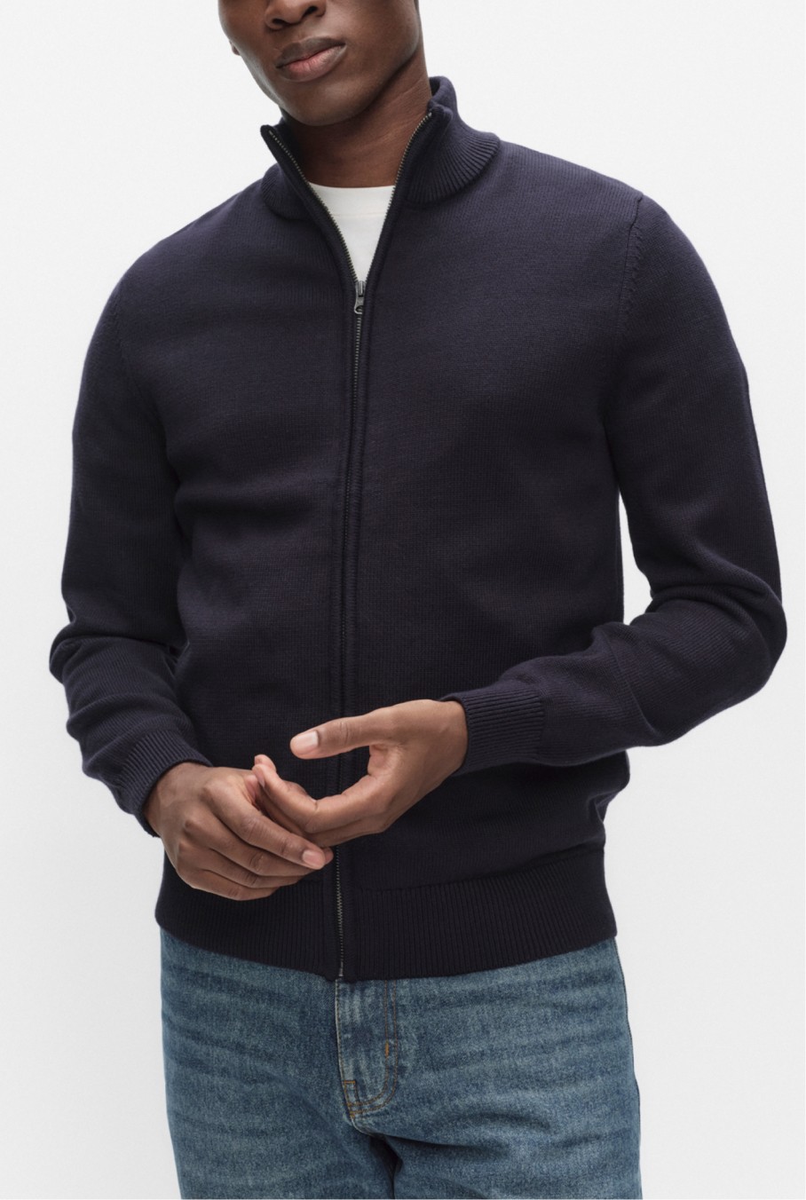 Tummansininen miesten villapaita