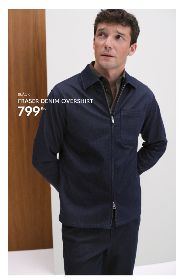 Mørkeblå overshirt i denim til herre.