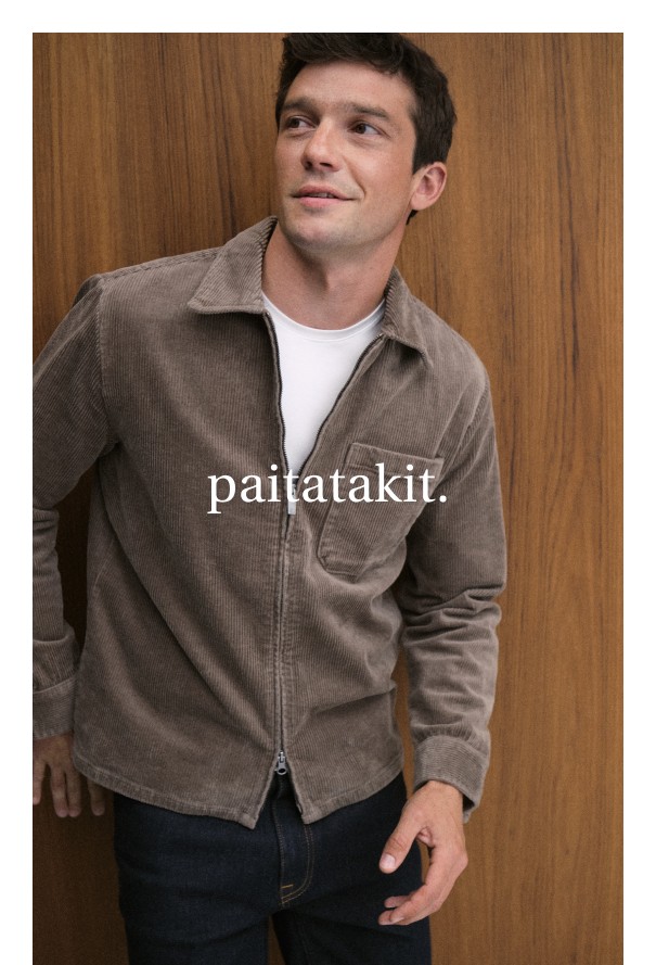 Hiekanvärinen velour-overshirt miehille.