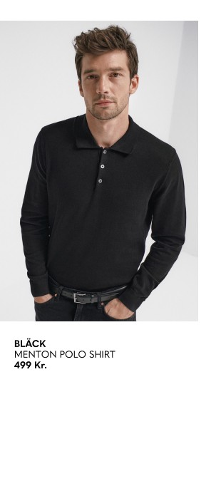 Mørkeblå strikket poloshirt til herre