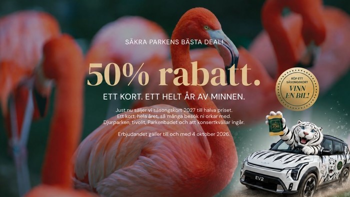Halva priset på Parken Zoos säsongskort 2027