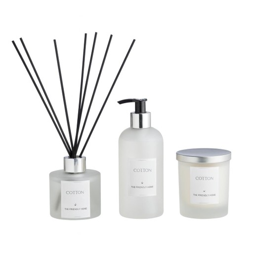 Paket Cotton - doftpinnar, doftljus och handtvål Paket Cotton - doftpinnar, doftljus och handtvål