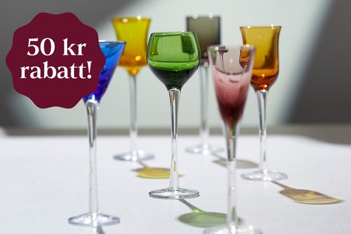 6 st färglada snapsglas