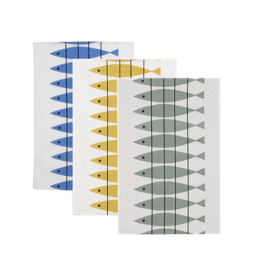 Kökshandduk Sill 3-pack. Blå, gröngrå och ockra Kökshandduk Sill 3-pack. Blå, gröngrå och ockra