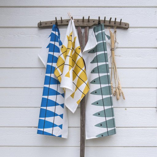 Kökshandduk Sill 3-pack. Blå, gröngrå och ockra Kökshandduk Sill 3-pack. Blå, gröngrå och ockra
