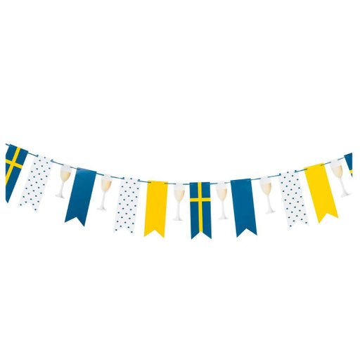 Girlang - Flaggor & Champagneglas, Svenska flaggan Girlang - Flaggor & Champagneglas, Svenska flaggan