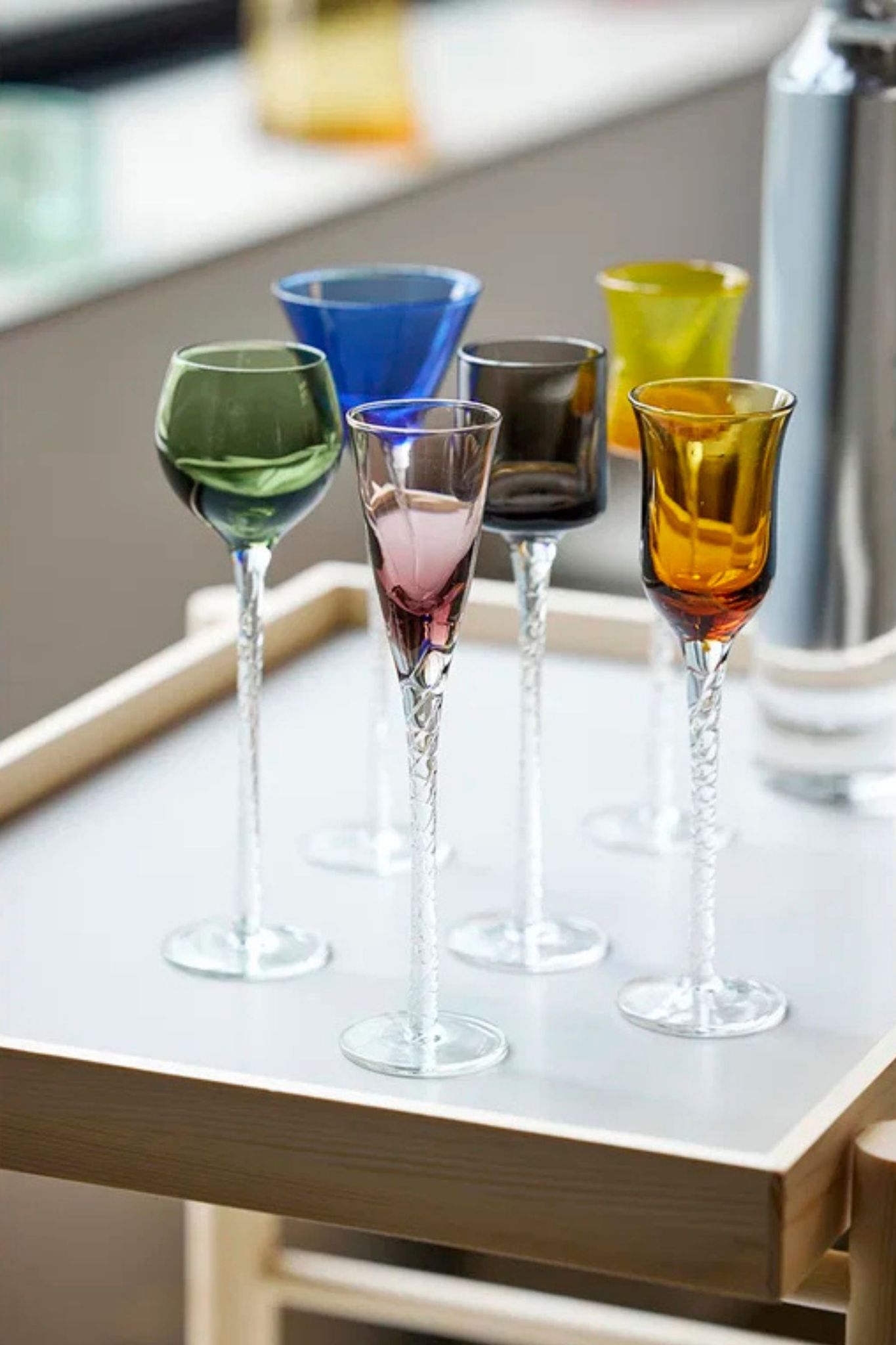 6 st färgglada snapsglas