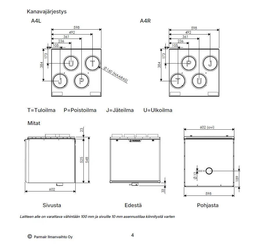 Parmair Alvari – A4 Adapter® Vallox Digit2/132 / Deekax 430/435/440