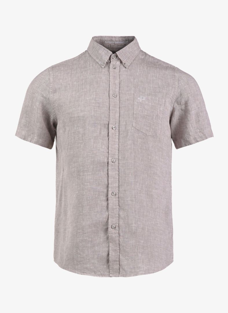 Linen SS shirt Tumbled Stone Mél.