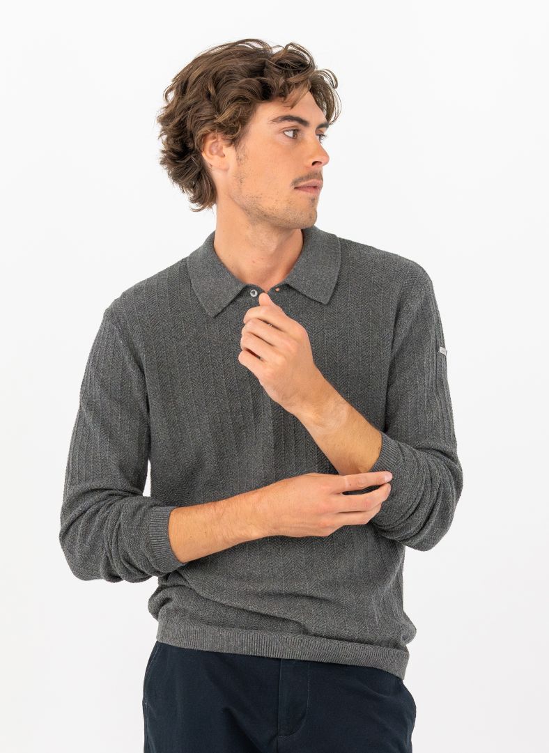Tiller Herringbone Polo Dk Grey Melange