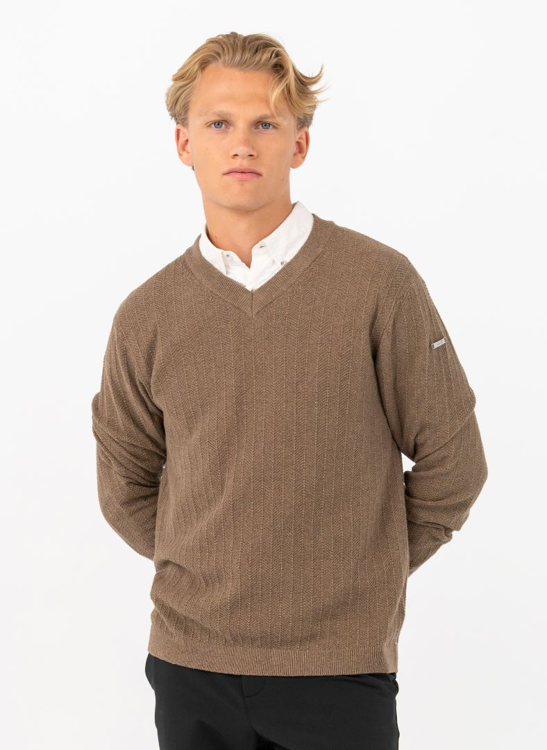 Tiller Herringbone V-neck Cobblestone Mélange