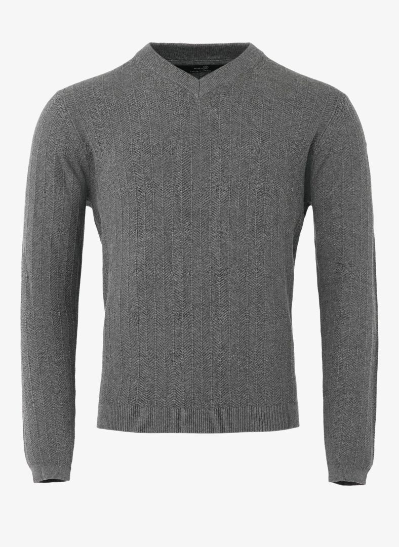Tiller Herringbone V-neck Dk Grey Melange