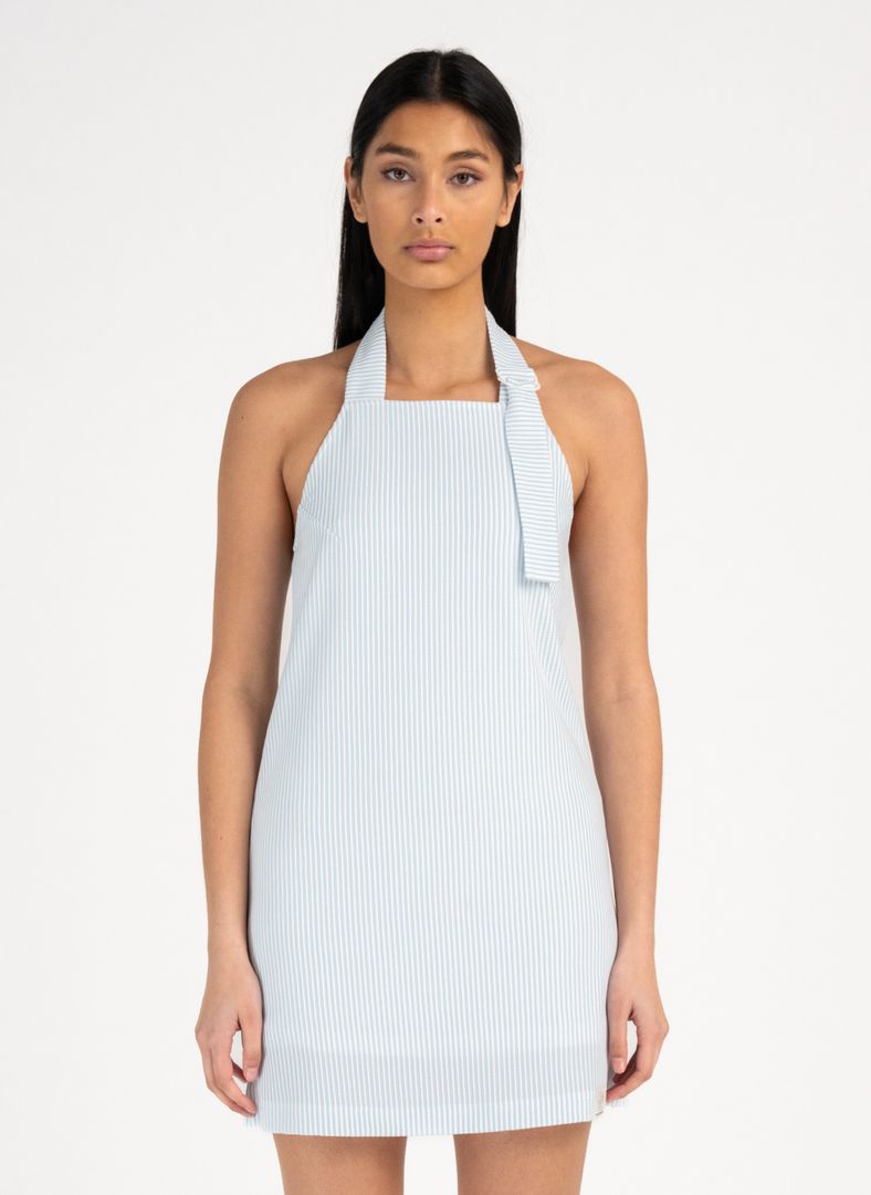 W Brassie Halterneck Dress Atlas Blue stripe