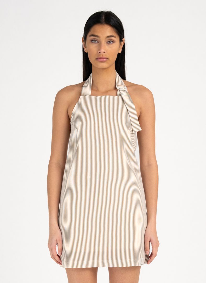 W Brassie Halterneck Dress W Brassie Halterneck Dress Beige Oak Stripe