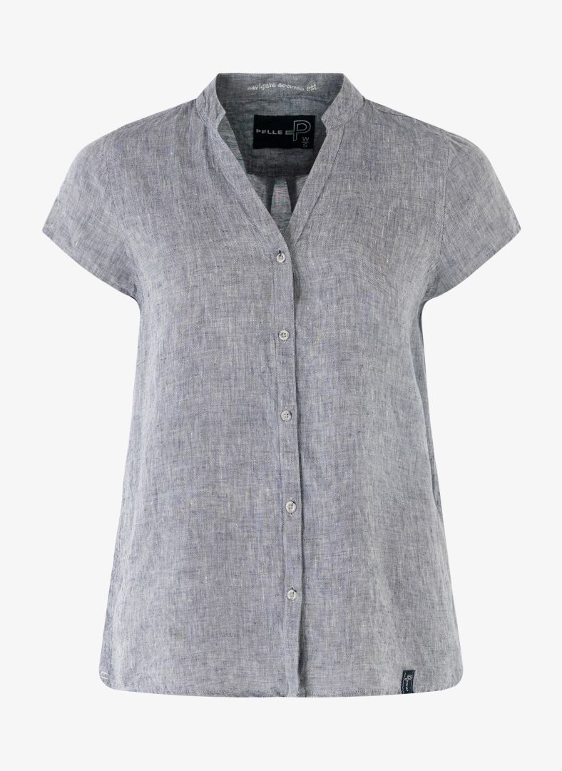W Linen Blouse Dk Navy Melange