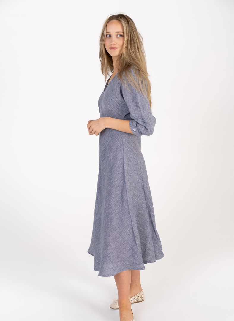 W Linen Breeze Dress W Linen Breeze Dress Dk Navy Melange