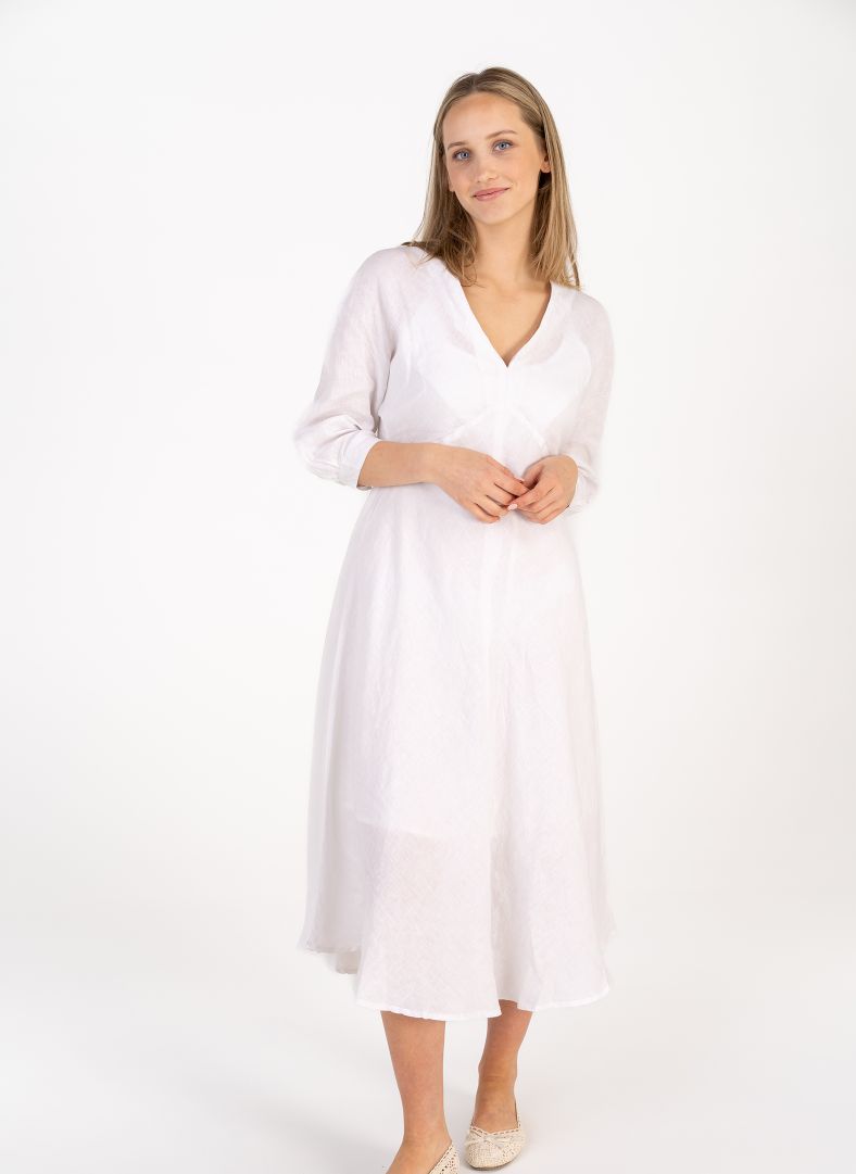 W Linen Breeze Dress White