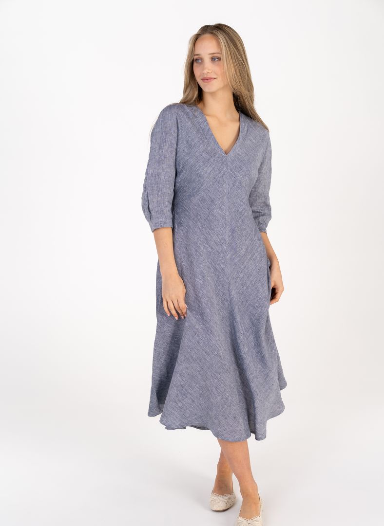 W Linen Breeze Dress Dk Navy Melange