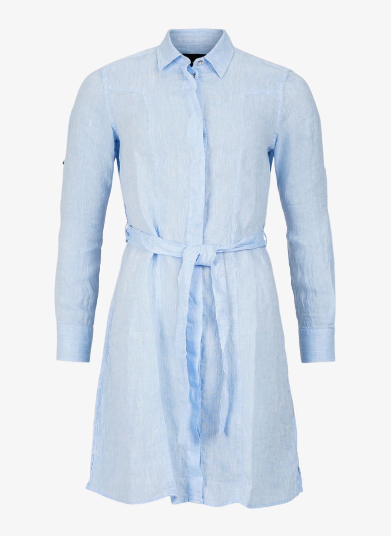 W Linen Flare Long Shirt Sky Blue melange
