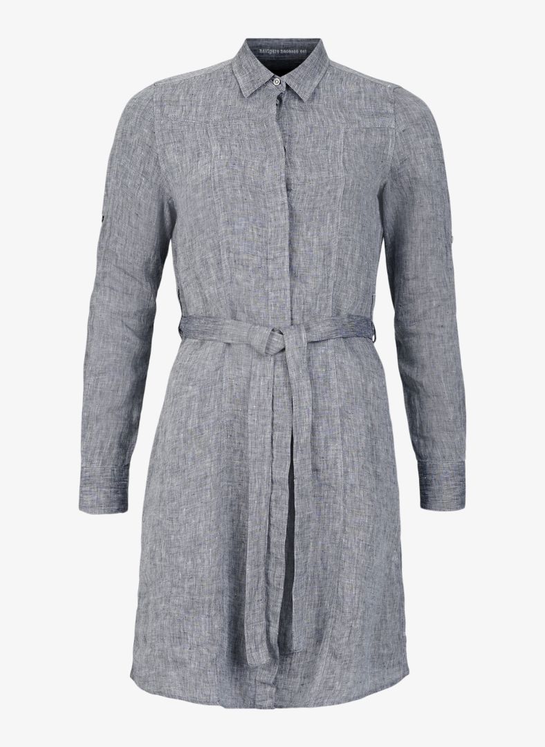 W Linen Flare Long Shirt Dk Navy Melange