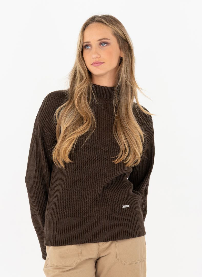 W Mons Funnel Neck Carob Brown Mélange