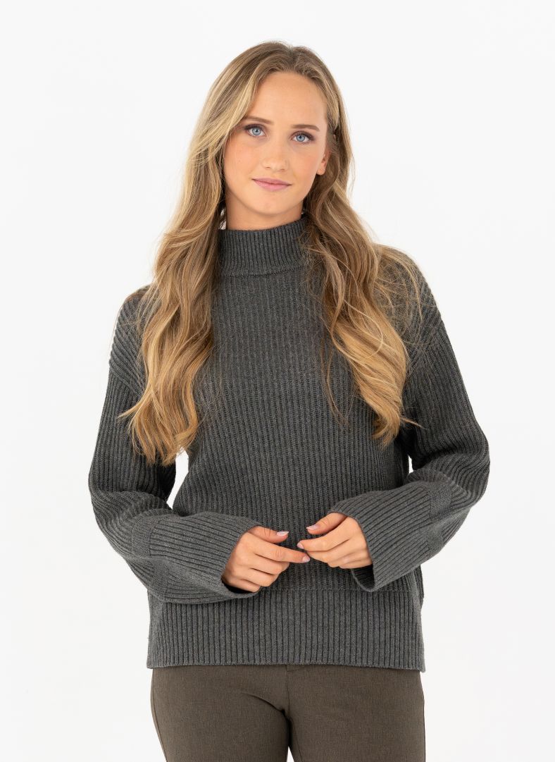 W Mons Funnel Neck Dk Grey Melange
