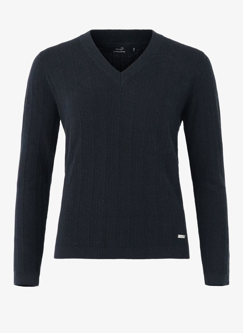 W Tiller Herringbone V-neck W Tiller Herringbone V-neck Dk Navy Blue
