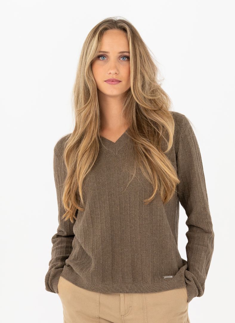 W Tiller Herringbone V-neck Cobblestone Mélange