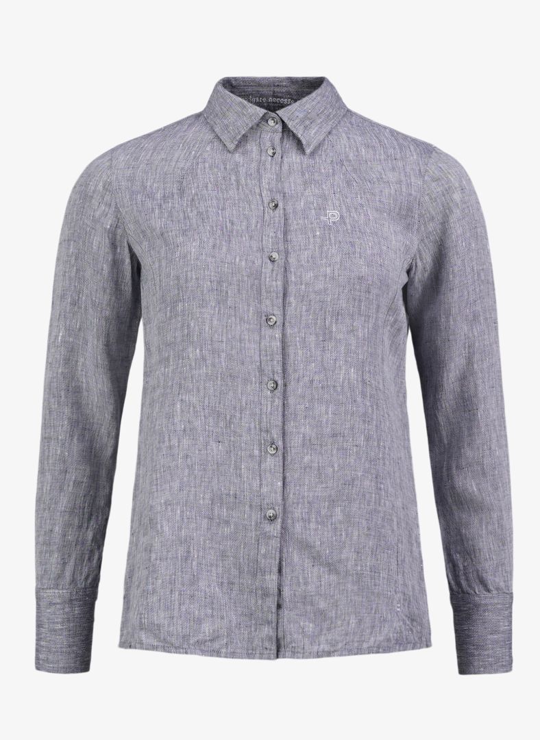 W Linen Tailored Shirt Dk Navy Melange