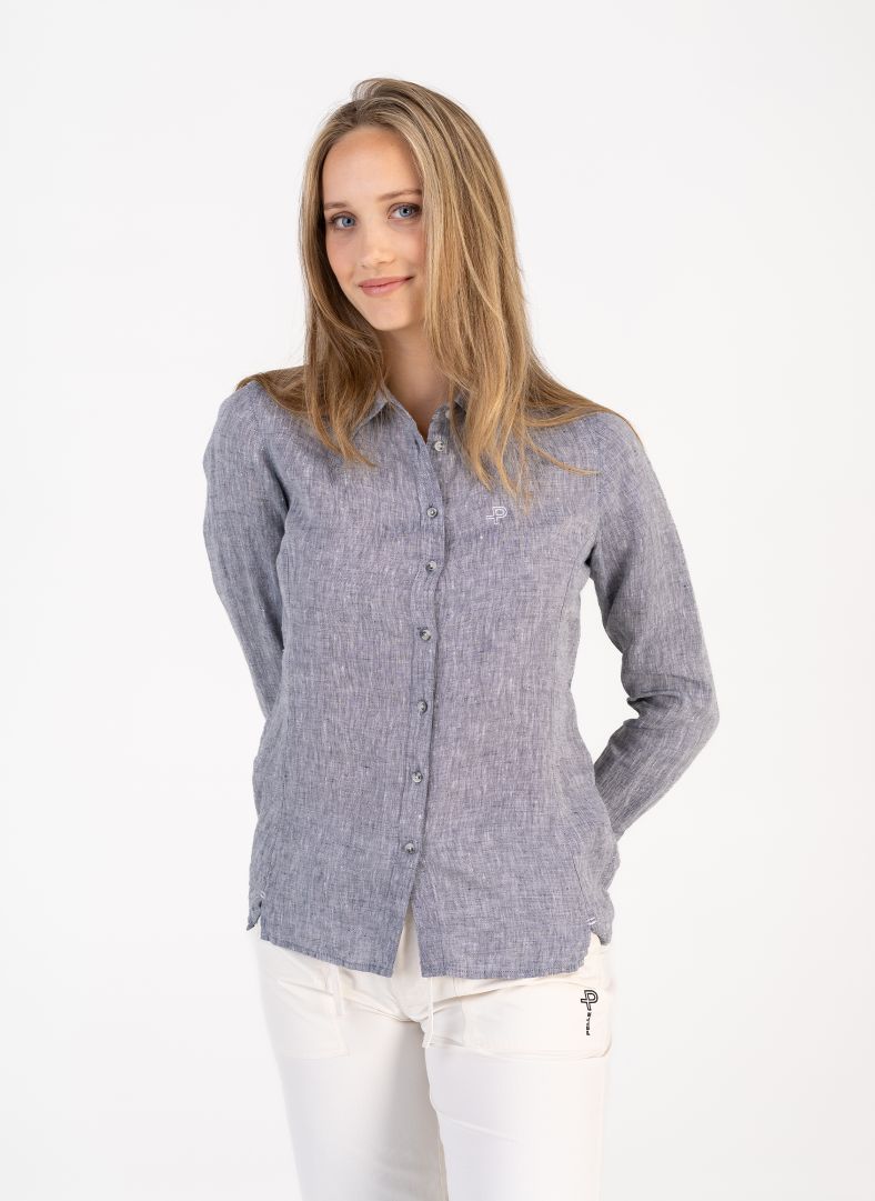 W Linen Tailored Shirt Dk Navy Melange