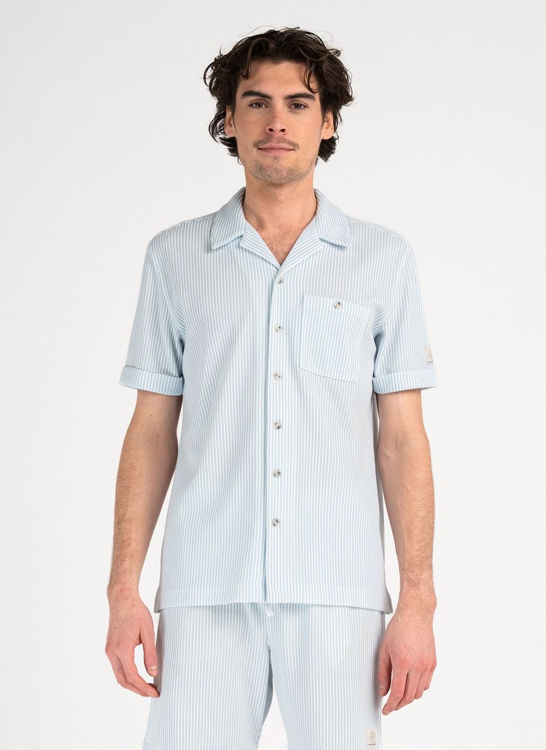 Brassie Camp Collar Shirt Atlas Blue stripe