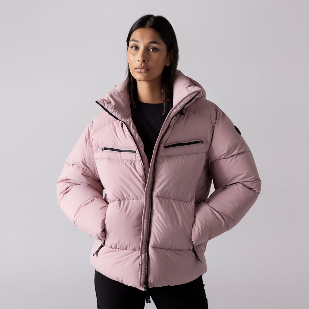 woman with pink jacket