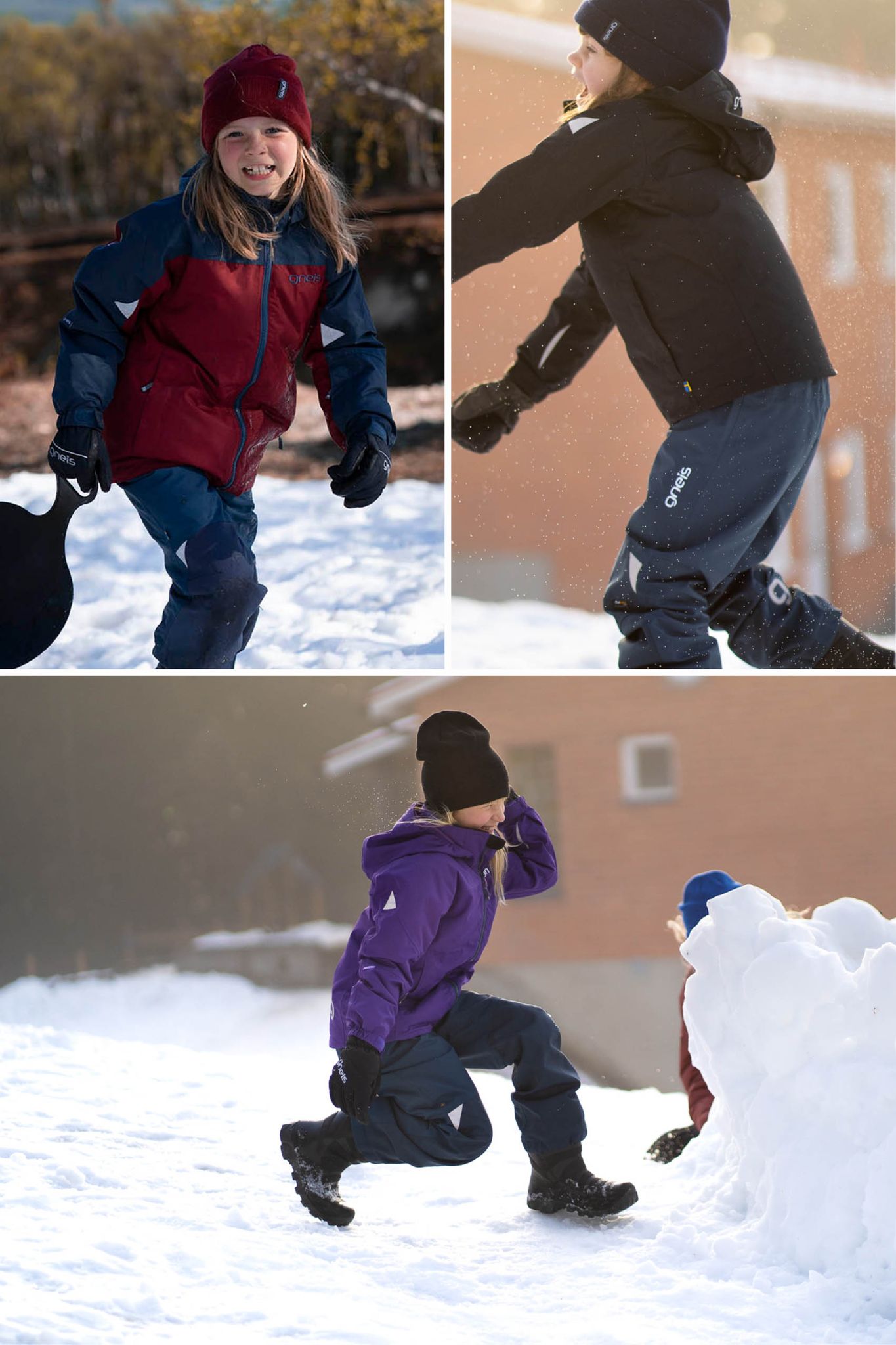 Kollage som visar Dolomit Winter vinterbyxa från Gneis barnkläder