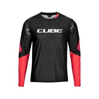 CUBE EDGE Round Neck pitkähihainen pyöräilypaita black´n´red