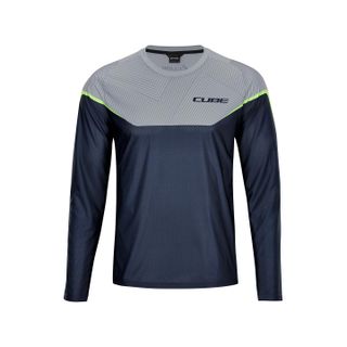 CUBE EDGE Round Neck pitkähihainen pyöräilypaita grey´n´lime